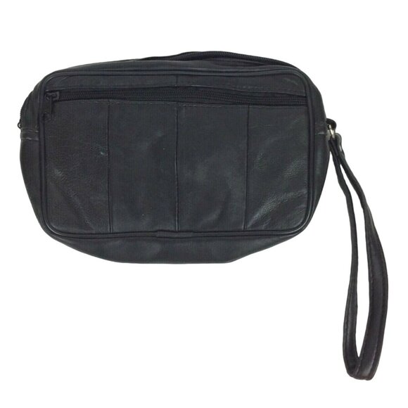 Large Black Vegan Leather Fanny Pack & Clutch Travel Purse Combo Adjustable - Picture 5 of 7